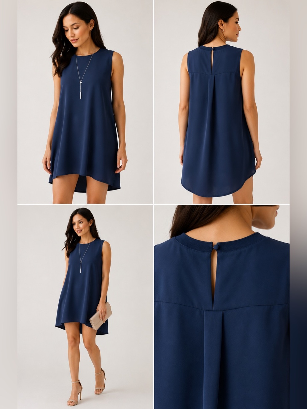 Adrienne Vittadini Women’s M Blue Shift Dress Knee Length Keyhole